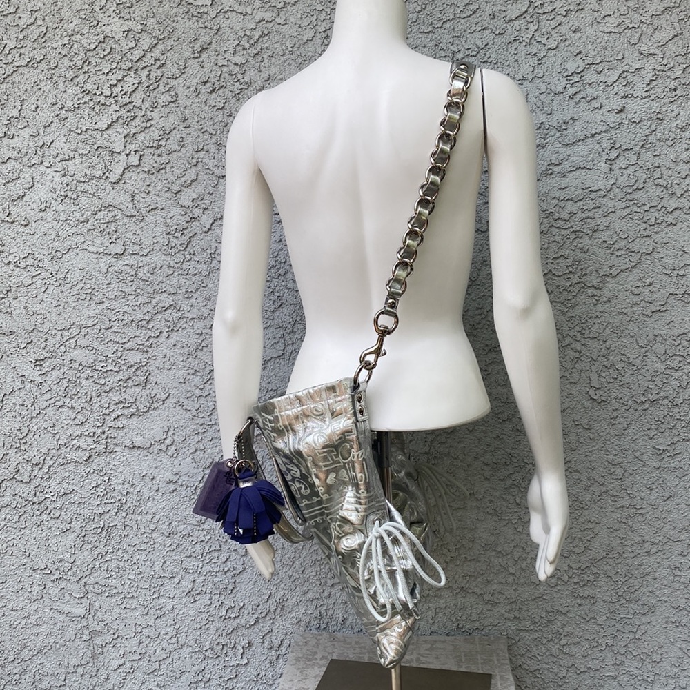 Vintage Y2K RARE Silver Metallic Coach Poppy Signature Shoulder Bag Purse XL - Picture 10 of 16